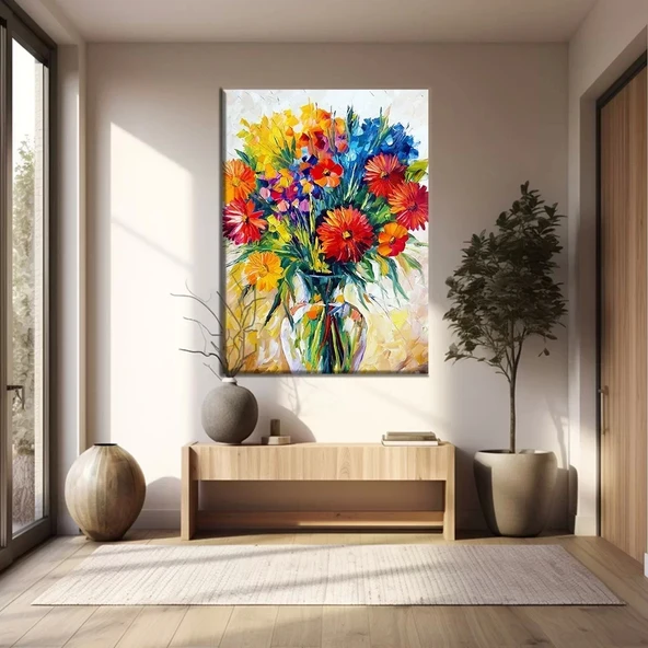 Saksıda Rengarenk Çiçekler Kanvas Tablo ürün görseli