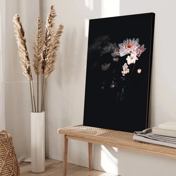 Soyut Beyaz Çiçek Kanvas Tablo - Resim 3