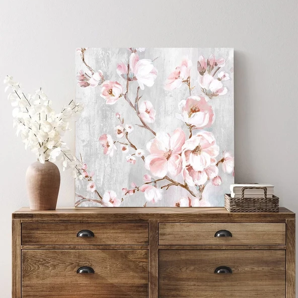 Beyaz Çiçek Desenli Kanvas Tablo - Resim 3