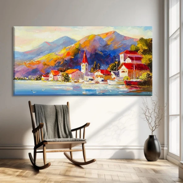 Dağ Eteğinde Köy Kanvas Tablo ürün görseli