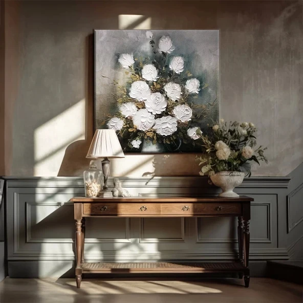 Beyaz Güller Kanvas Tablo ürün görseli