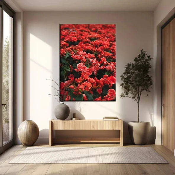 Kırmızı Yapraklı Çiçekler Kanvas Tablo ürün görseli