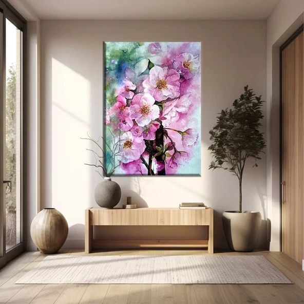 Pembe Beyaz Çiçekler Kanvas Tablo ürün görseli