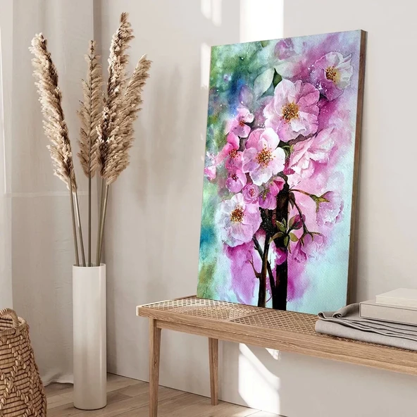 Pembe Beyaz Çiçekler Kanvas Tablo - Resim 3