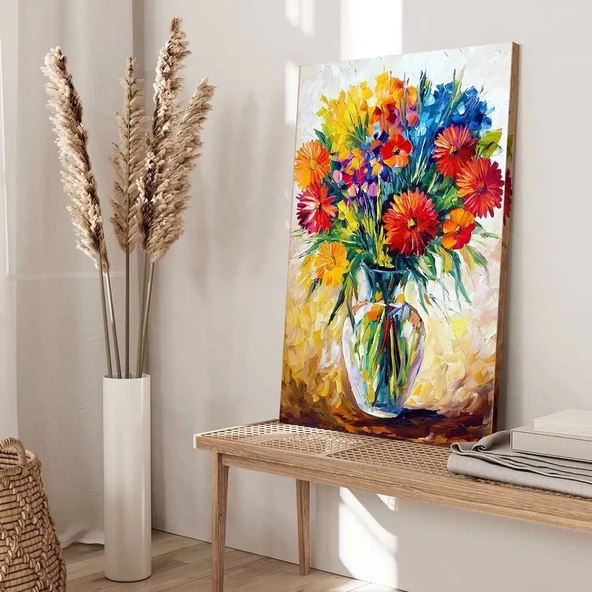 Saksıda Rengarenk Çiçekler Kanvas Tablo - Resim 3