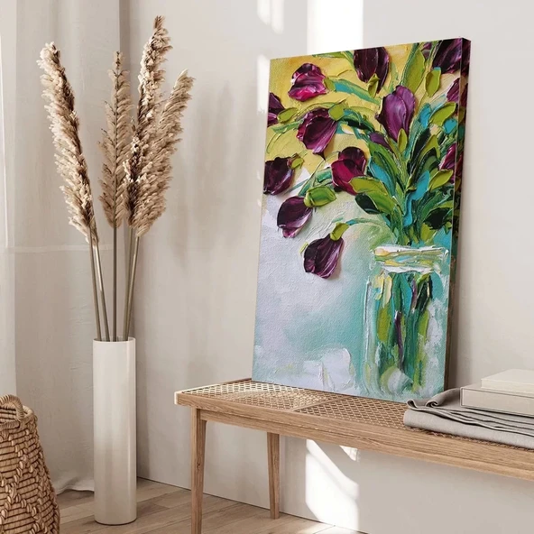 Saksıda Mor Çiçekler Kanvas Tablo - Resim 3