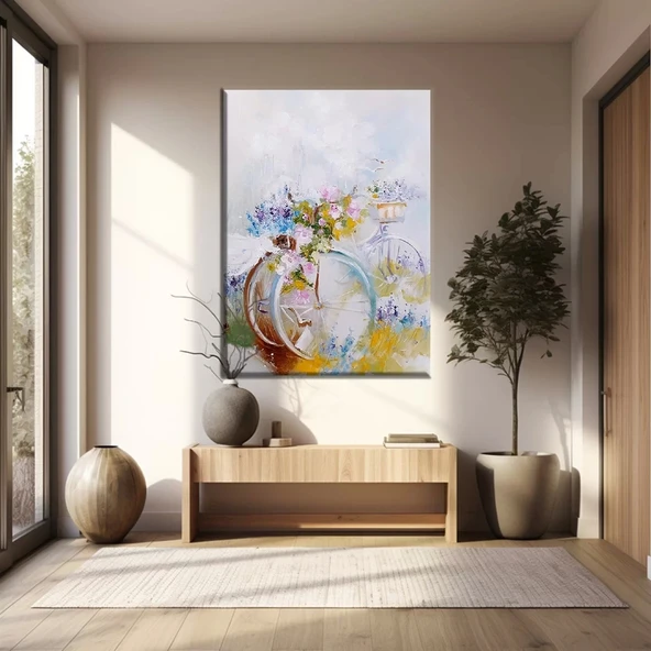 Çiçekler ve Bisiklet Kanvas Tablo ürün görseli