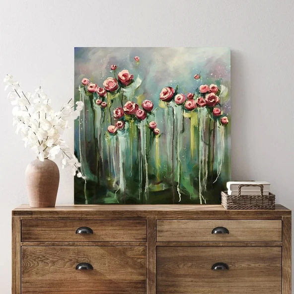 Pembe Güller Bahçesi Kanvas Tablo - Resim 3