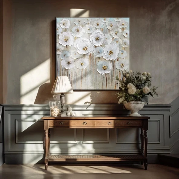 Beyaz Çiçek Bahçesi Kanvas Tablo ürün görseli