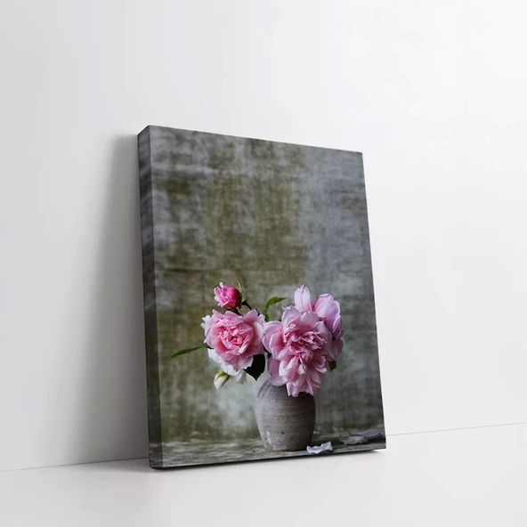 Vazodaki Pembe Çiçekler Kanvas Tablo - Resim 2