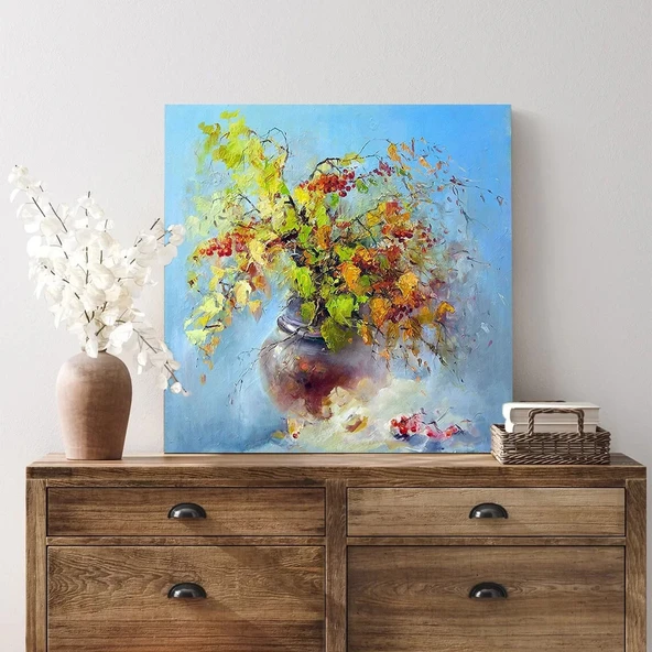 Vazodaki Renkli Çiçekler Kanvas Tablo - Resim 3