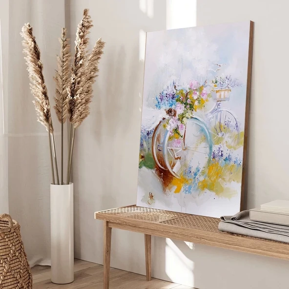 Çiçekler ve Bisiklet Kanvas Tablo - Resim 3