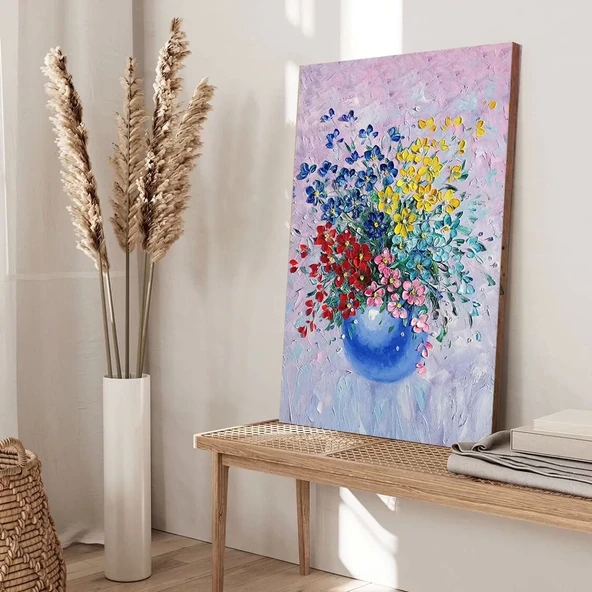 Saksıda Renkli Çiçekler Kanvas Tablo - Resim 3