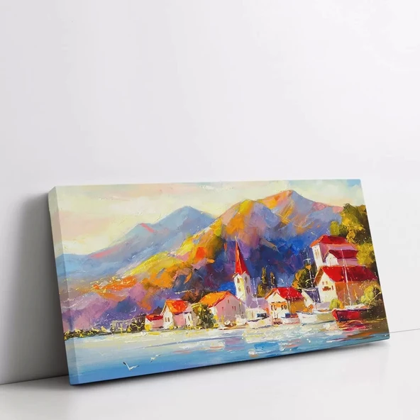Dağ Eteğinde Köy Kanvas Tablo - Resim 2