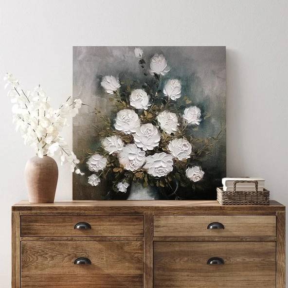 Beyaz Güller Kanvas Tablo - Resim 3