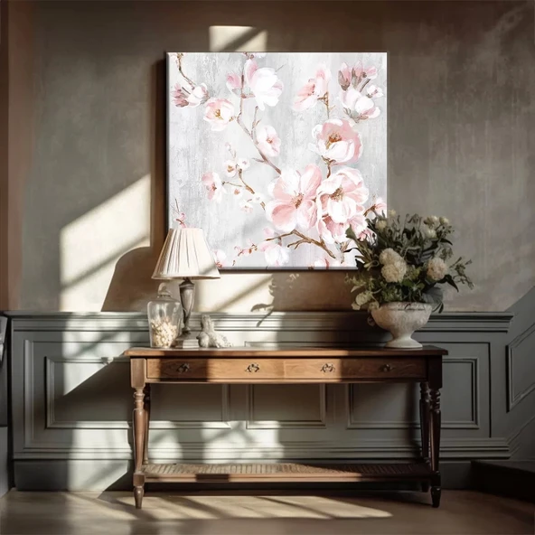 Beyaz Çiçek Desenli Kanvas Tablo ürün görseli