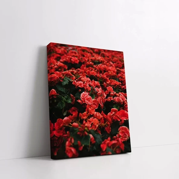 Kırmızı Yapraklı Çiçekler Kanvas Tablo - Resim 2