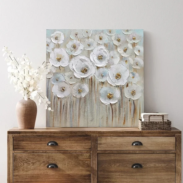 Beyaz Çiçek Bahçesi Kanvas Tablo - Resim 3