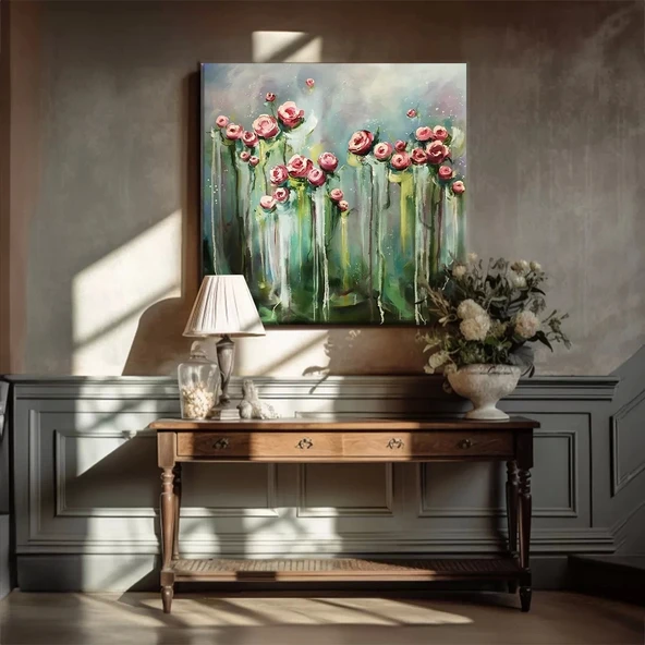 Pembe Güller Bahçesi Kanvas Tablo ürün görseli