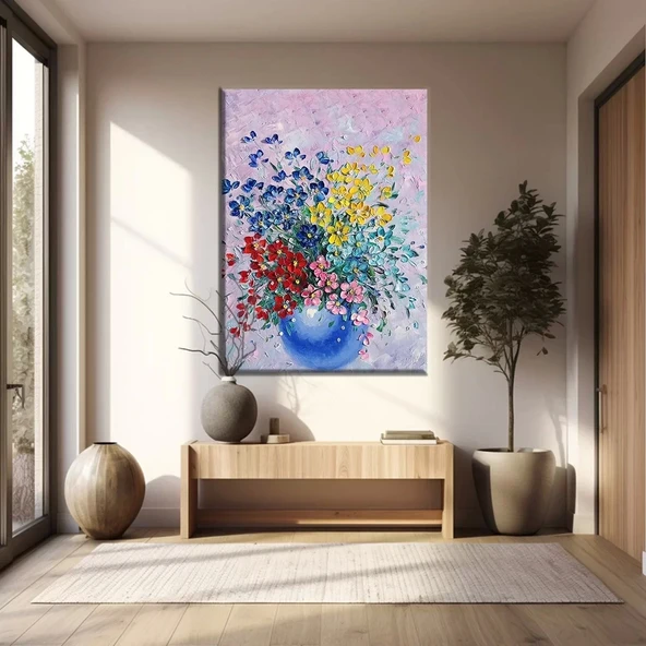 Saksıda Renkli Çiçekler Kanvas Tablo ürün görseli