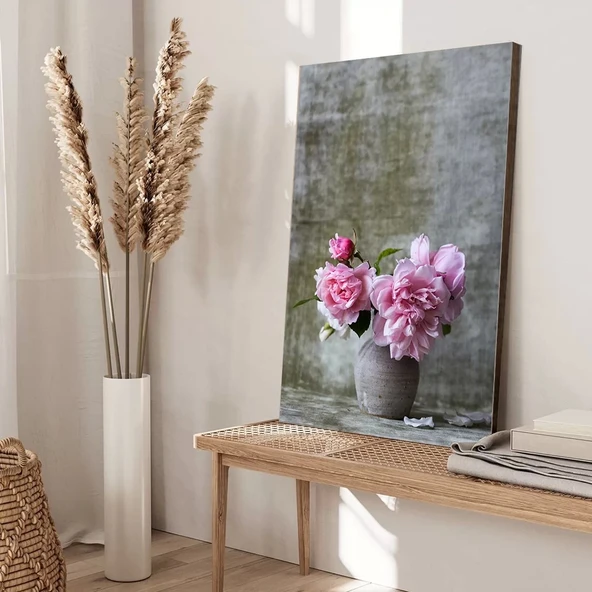 Vazodaki Pembe Çiçekler Kanvas Tablo - Resim 3