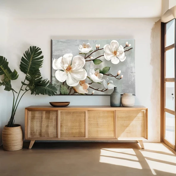 Beyaz Çiçekler Kanvas Tablo ürün görseli