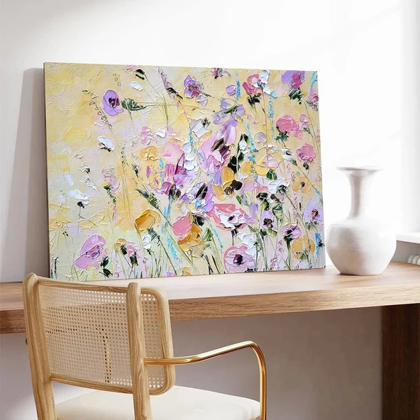 Pembe Beyaz Çiçekler Kanvas Tablo - Resim 3