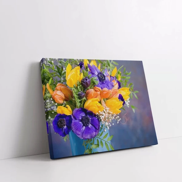 Mavi ve Sarı Çiçekler Kanvas Tablo - Resim 2