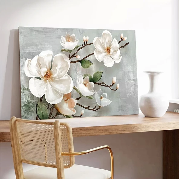 Beyaz Çiçekler Kanvas Tablo - Resim 3