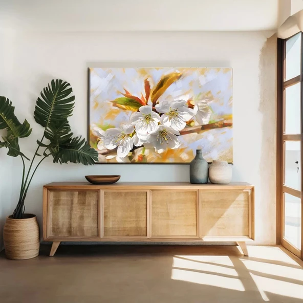 Beyaz Erik Çiçeği Kanvas Tablo ürün görseli