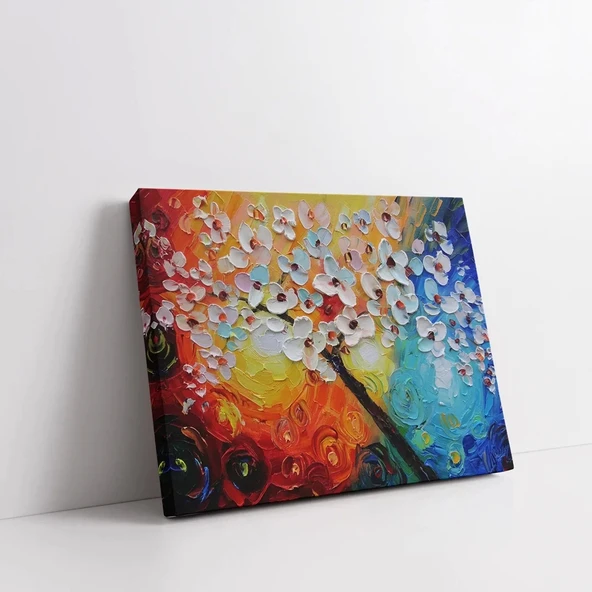 Renkli Zemindeki Çiçekler Kanvas Tablo - Resim 2