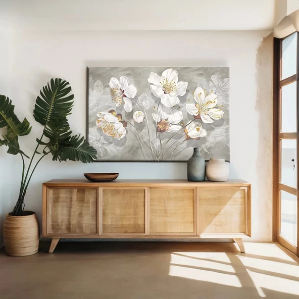 Soyut Beyaz Çiçekler Kanvas Tablo ürün görseli