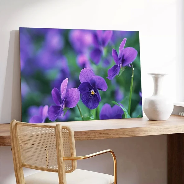 Mor Çiçekler Kanvas Tablo - Resim 3