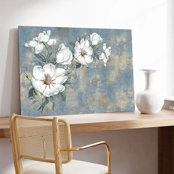 Dallarda Beyaz Çiçekler Kanvas Tablo - Resim 3