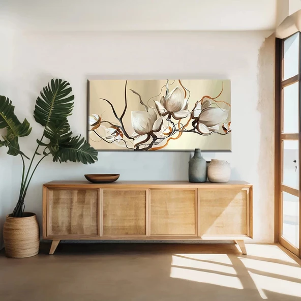 Dallardaki Beyaz Çiçekler Kanvas Tablo ürün görseli