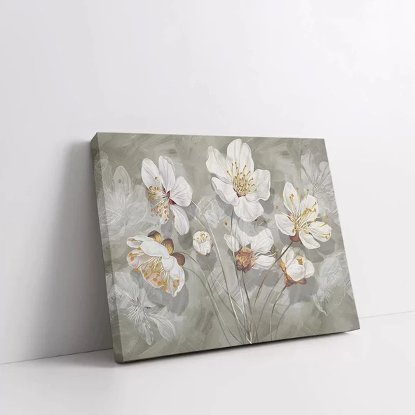 Soyut Beyaz Çiçekler Kanvas Tablo - Resim 2