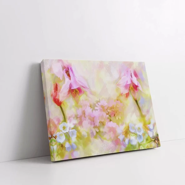 Soyut Pembe Çiçek Manzarası Kanvas Tablo - Resim 2