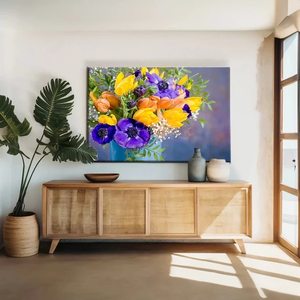 Mavi ve Sarı Çiçekler Kanvas Tablo ürün görseli