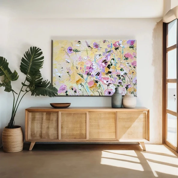 Pembe Beyaz Çiçekler Kanvas Tablo ürün görseli