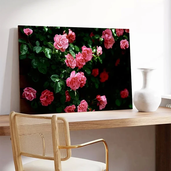 Pembe Gül Çiçekleri Kanvas Tablo - Resim 3