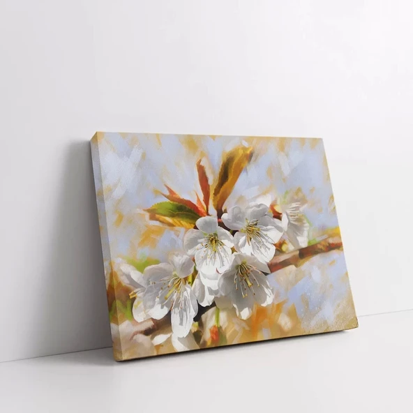 Beyaz Erik Çiçeği Kanvas Tablo - Resim 2