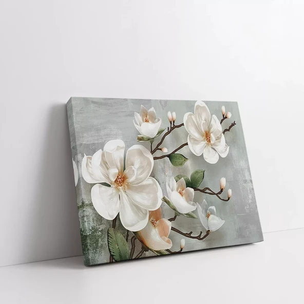 Beyaz Çiçekler Kanvas Tablo - Resim 2