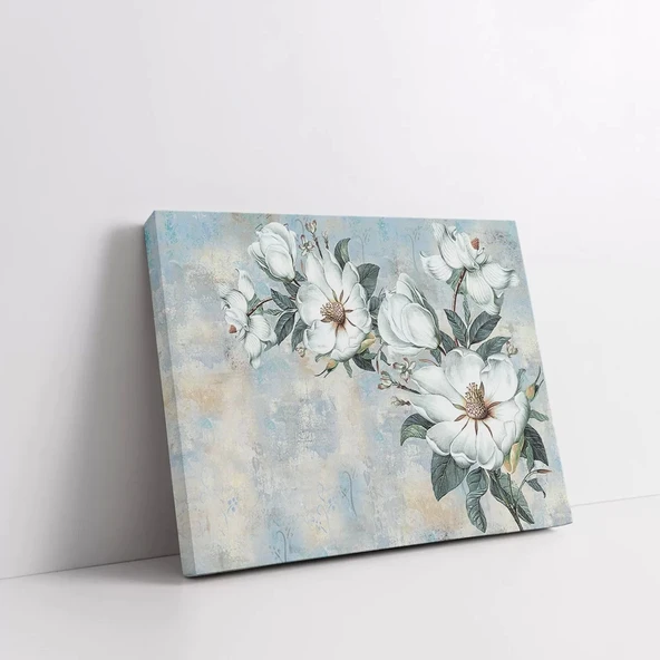 Beyaz Yapraklı Çiçekler Kanvas Tablo - Resim 2
