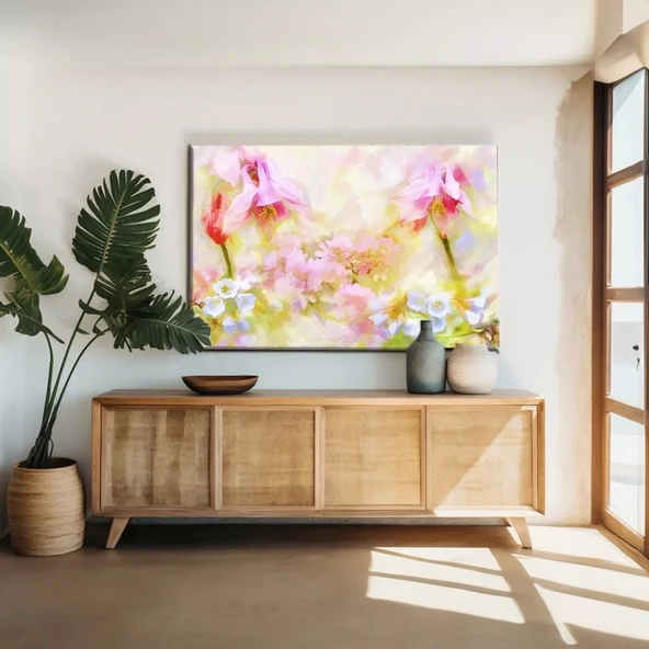 Soyut Pembe Çiçek Manzarası Kanvas Tablo ürün görseli