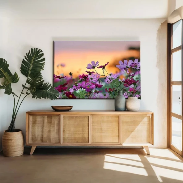 Pembe Çiçekler ve Gökyüzü Kanvas Tablo ürün görseli