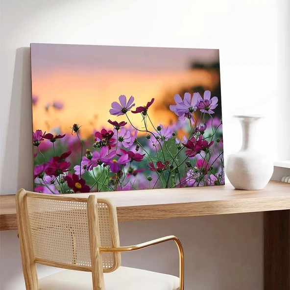 Pembe Çiçekler ve Gökyüzü Kanvas Tablo - Resim 3