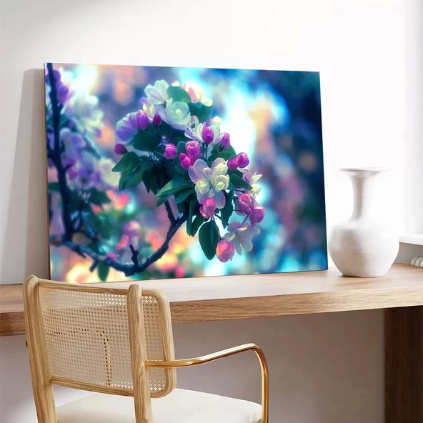 Daldaki Renkli Çieçk Kanvas Tablo - Resim 3