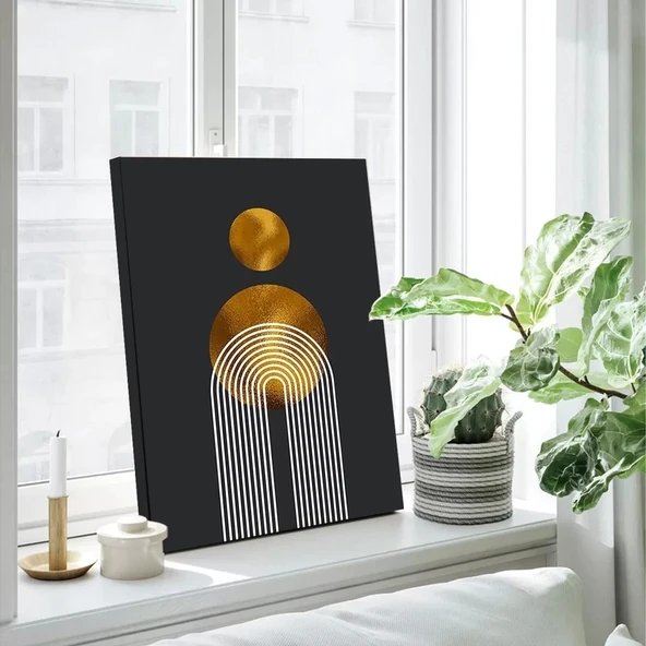 Siyah Zemin Beyaz ve Gold Kanvas Tablo - Resim 3