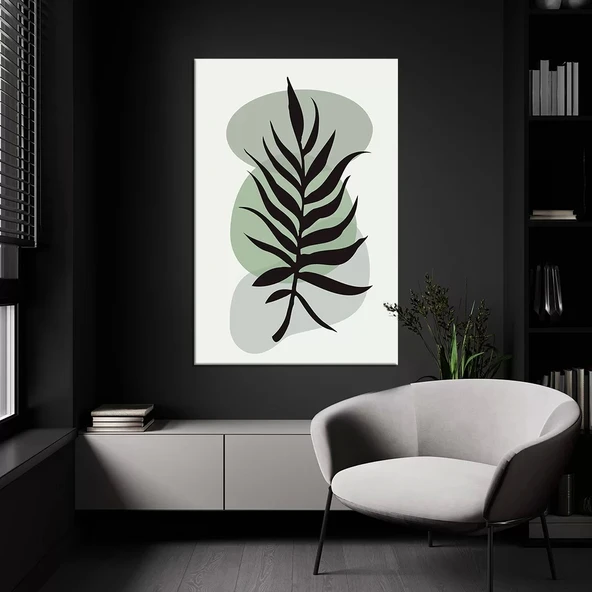 Siyah Yaprak Desenli Kanvas Tablo ürün görseli