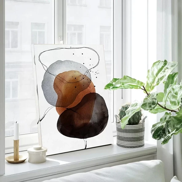 Suluboya Kahverengi Desenli Kanvas Tablo - Resim 3